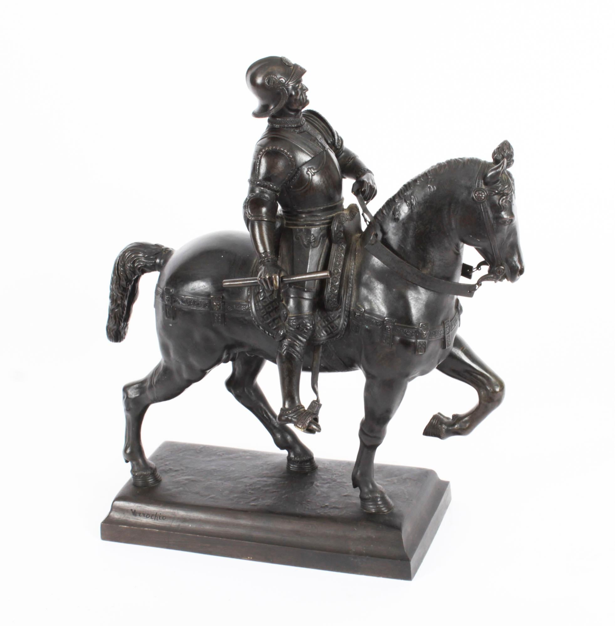 Antique Patinated Bronze Equestrian Statue of Bartolomeo Colleoni 1860, 19th C 2