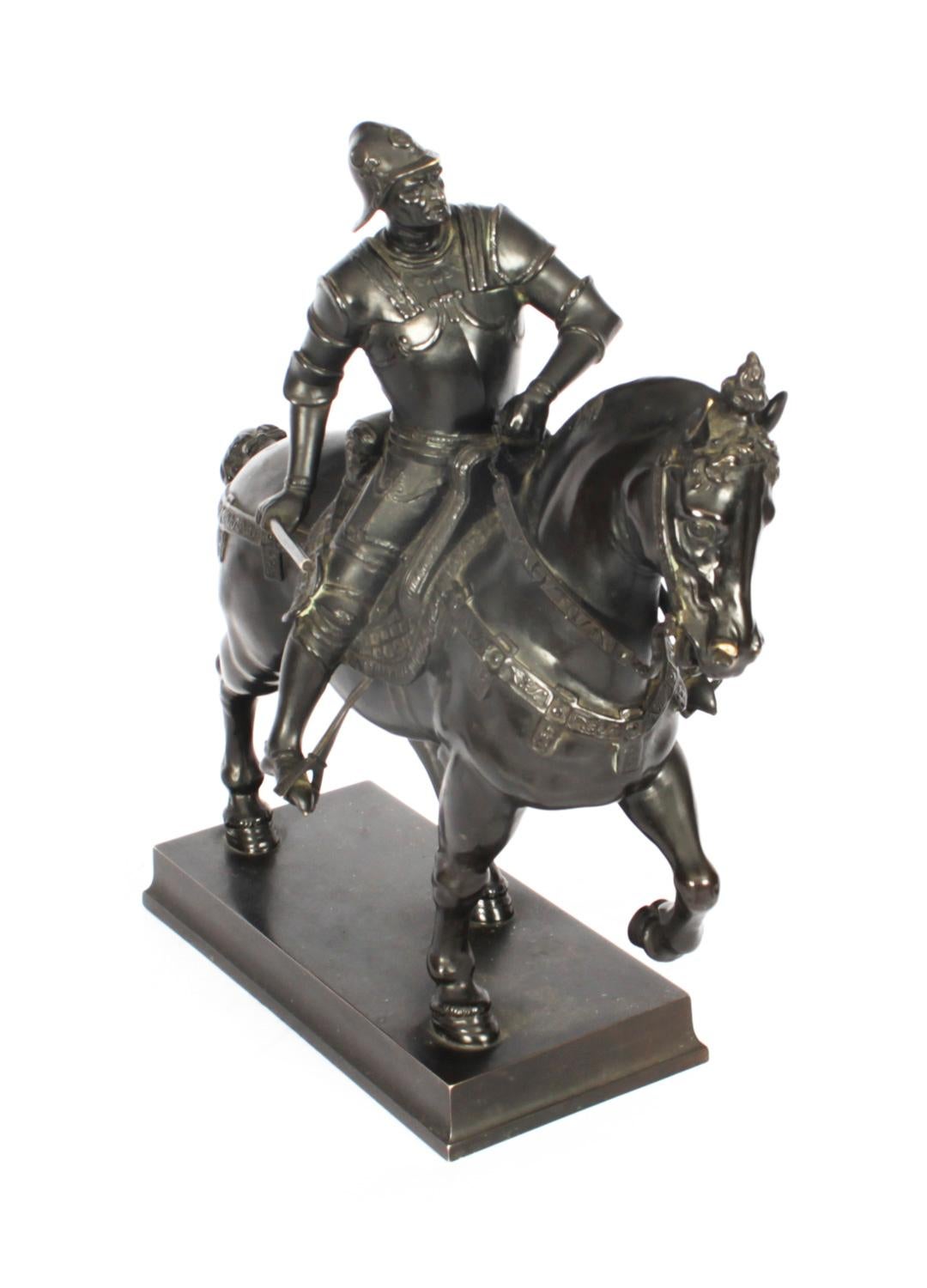 Antique Patinated Bronze Equestrian Statue of Bartolomeo Colleoni 1860 19th C 3