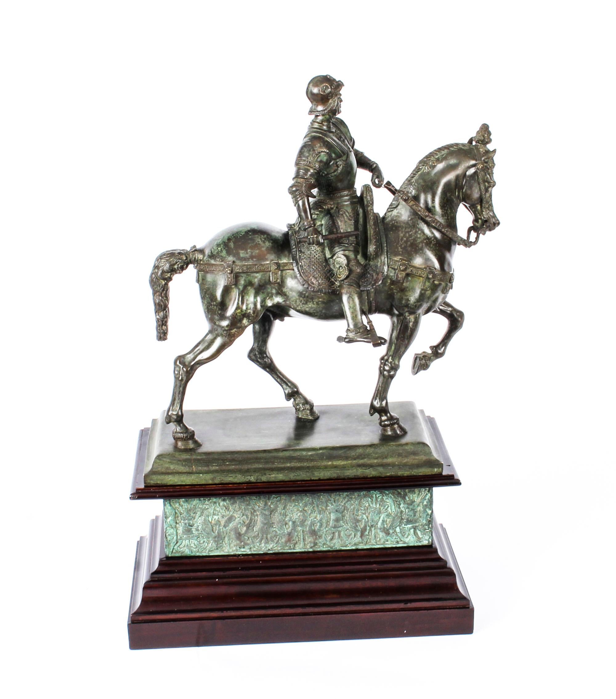 Antique Patinated Bronze Equestrian Statue of Bartolomeo Colleoni 1860 19th C 3
