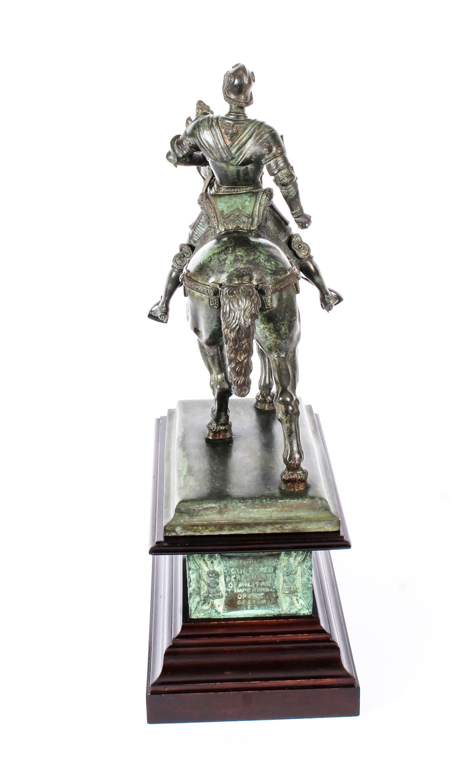 Antique Patinated Bronze Equestrian Statue of Bartolomeo Colleoni 1860 19th C 4