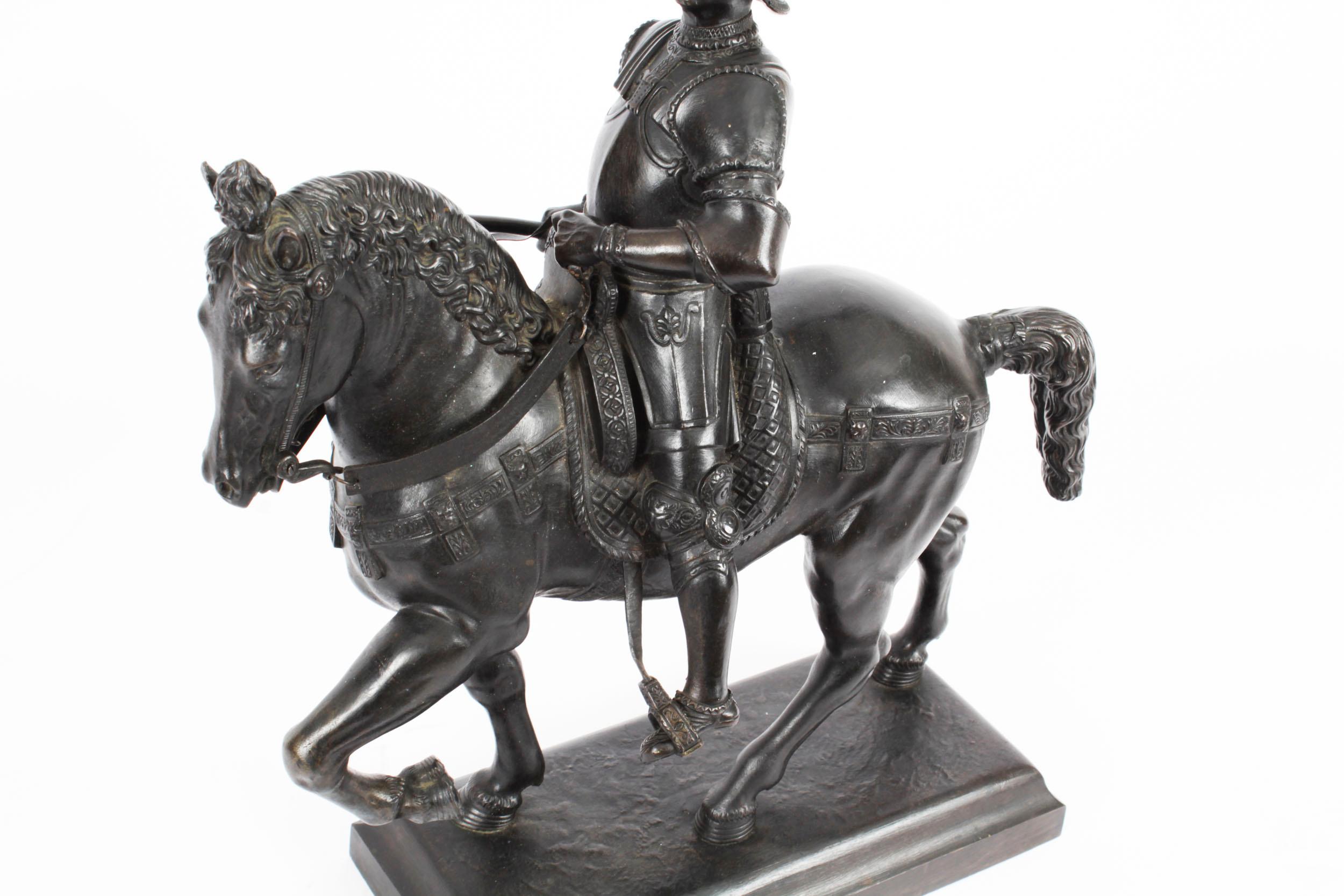 Antique Patinated Bronze Equestrian Statue of Bartolomeo Colleoni 1860, 19th C 5