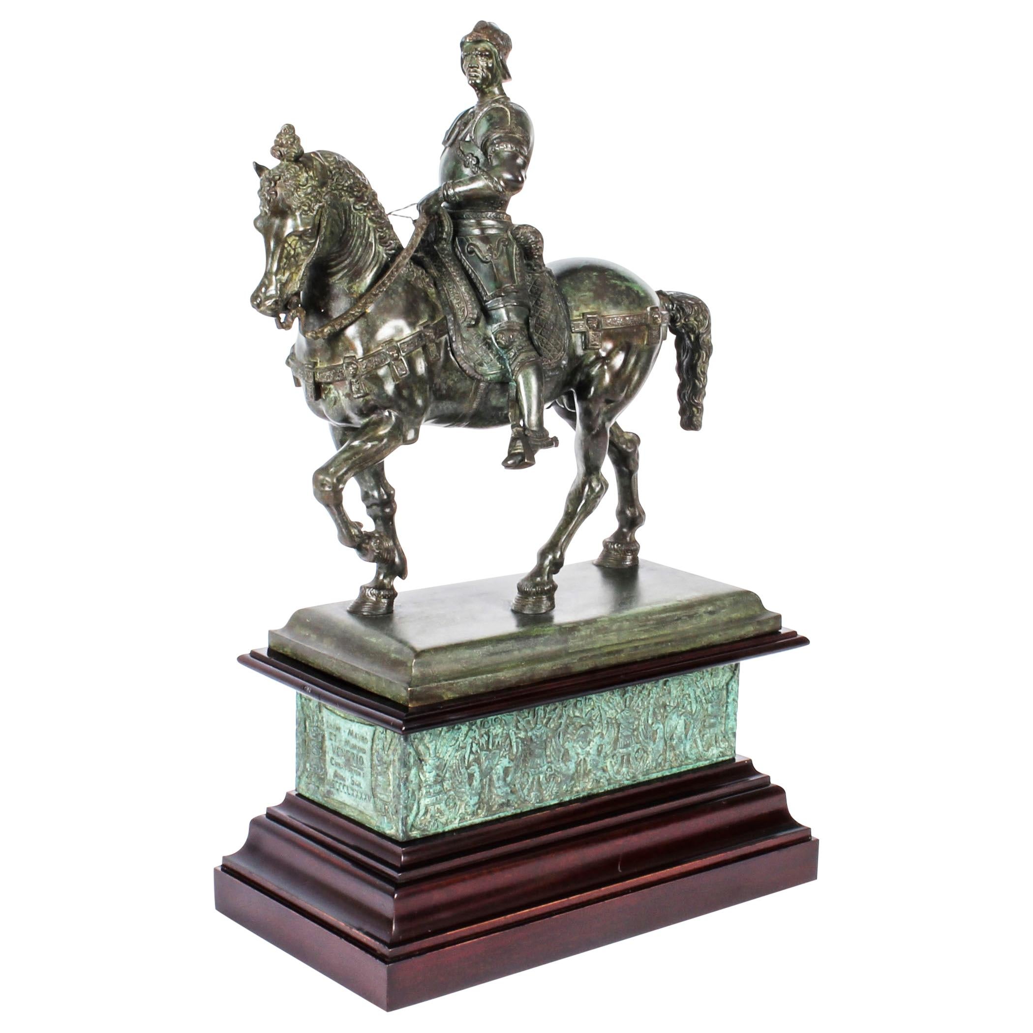 Antique Patinated Bronze Equestrian Statue of Bartolomeo Colleoni 1860 19th C