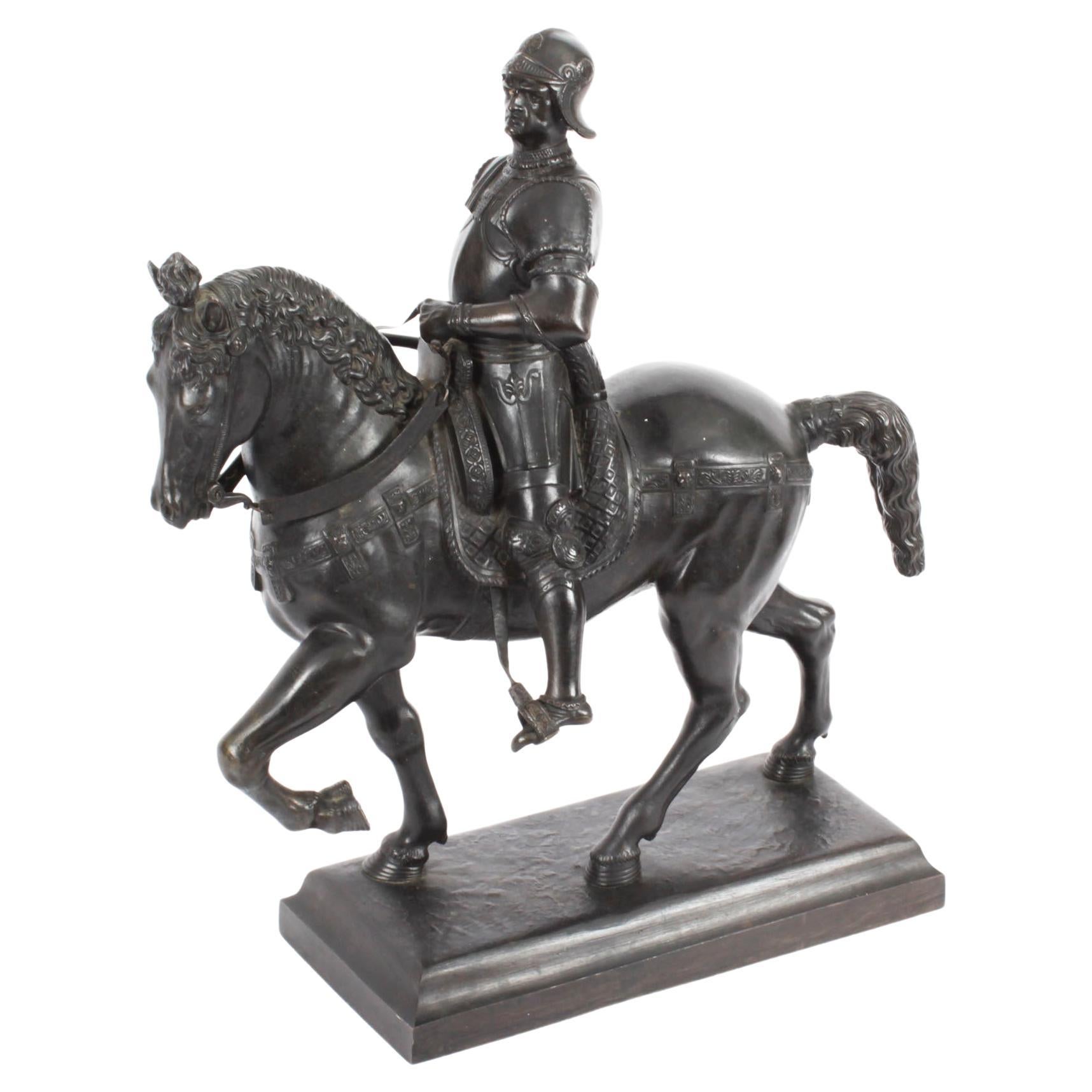 Antique Patinated Bronze Equestrian Statue of Bartolomeo Colleoni 1860, 19th C