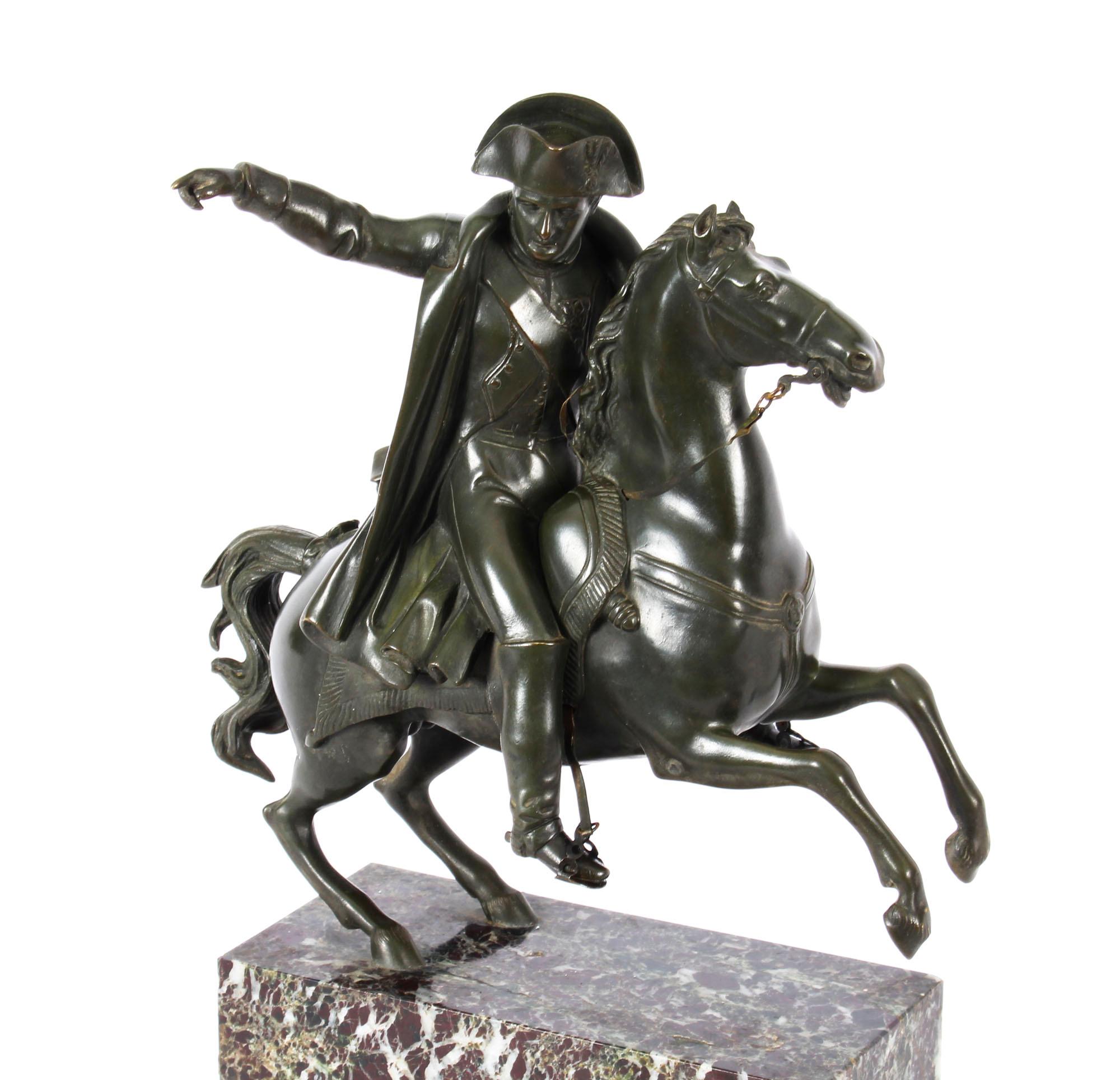 Gilt Antique Patinated Bronze Equestrian Statue of Napoleon Bonaparte, 19th Century