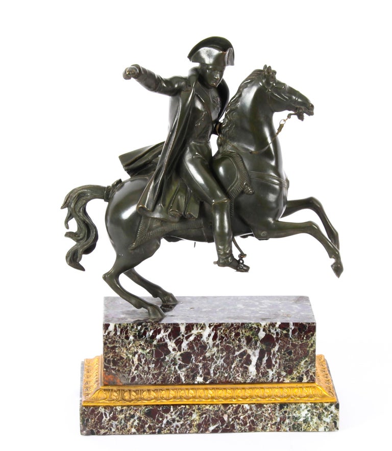 Antique Patinated Bronze Equestrian Statue of Napoleon Bonaparte, 19th