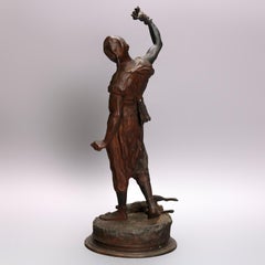 Antique Patinated Bronze Figural Mene Sculpture of Persian Berber Hunter