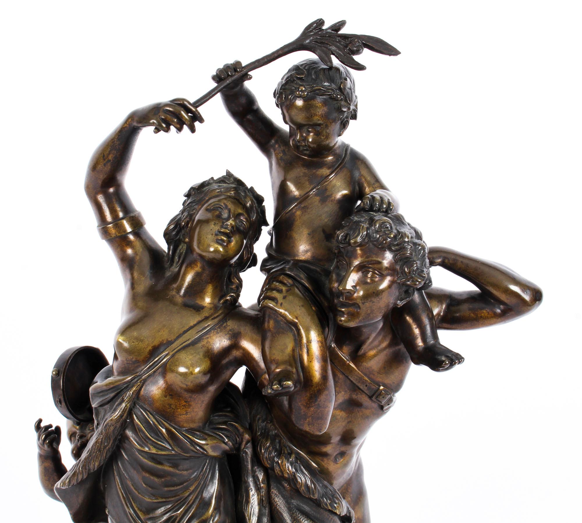 This is a striking and extremely finely cast patinated bronze sculpture of The Triumph of Bacchus, circa 1840 in date.

This magnificent sculptural figural group features the Roman God of the vine wine and festive, Bacchus, a beautiful semi-naked