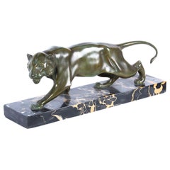 Antique Patinated Bronze Prowling Lioness by Biagini, 1920s