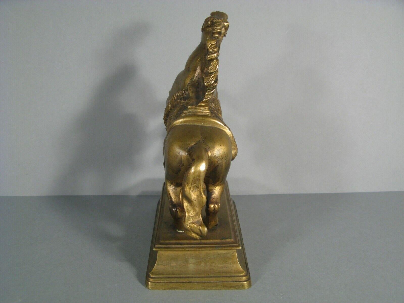 French Antique Patinated Bronze Rearing Horse Sculpture - 1Y155
