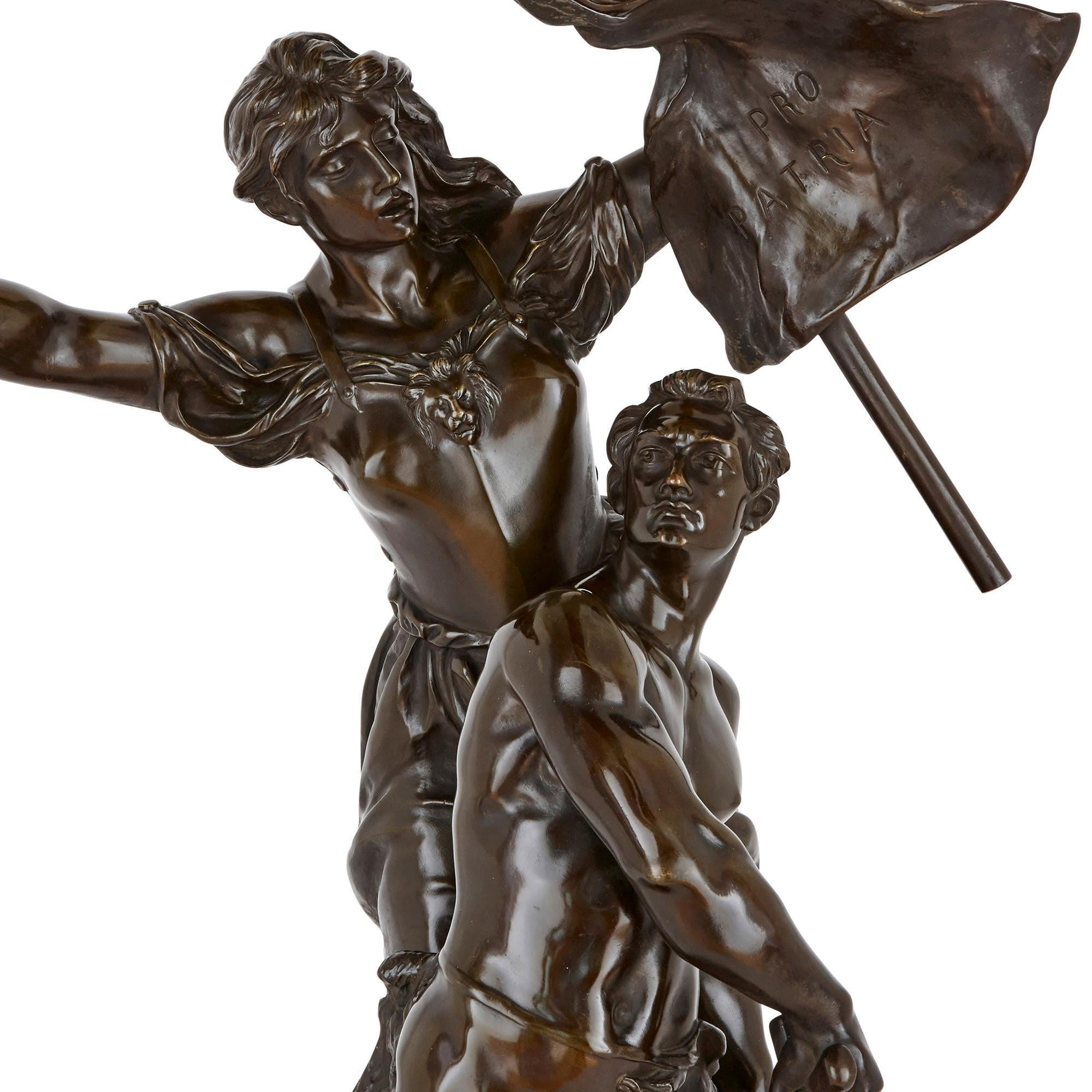 Escultura antigua de bronce patinado de Gaudez Francés
