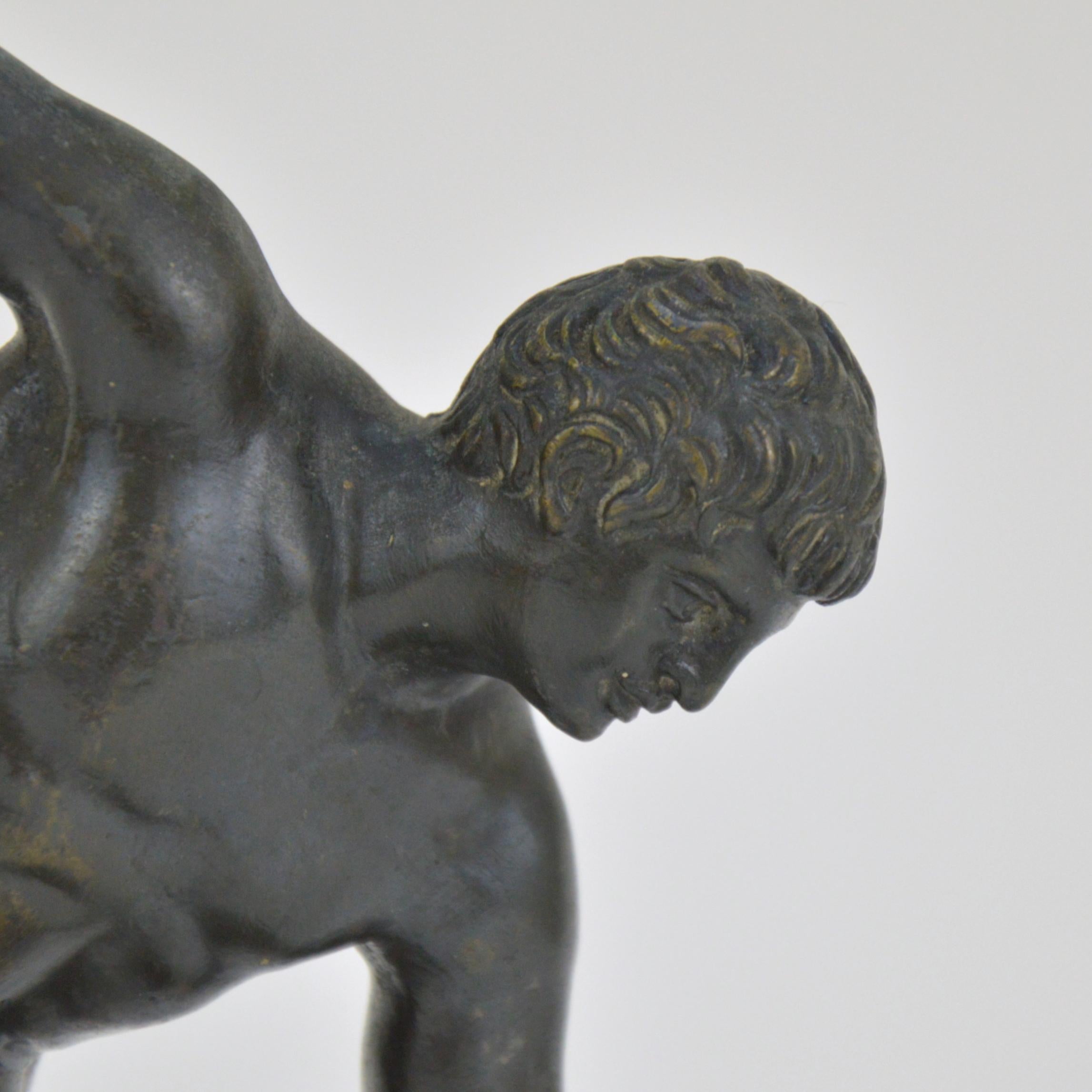 French Antique Patinated Bronze Sculpture Representing Diskobolos