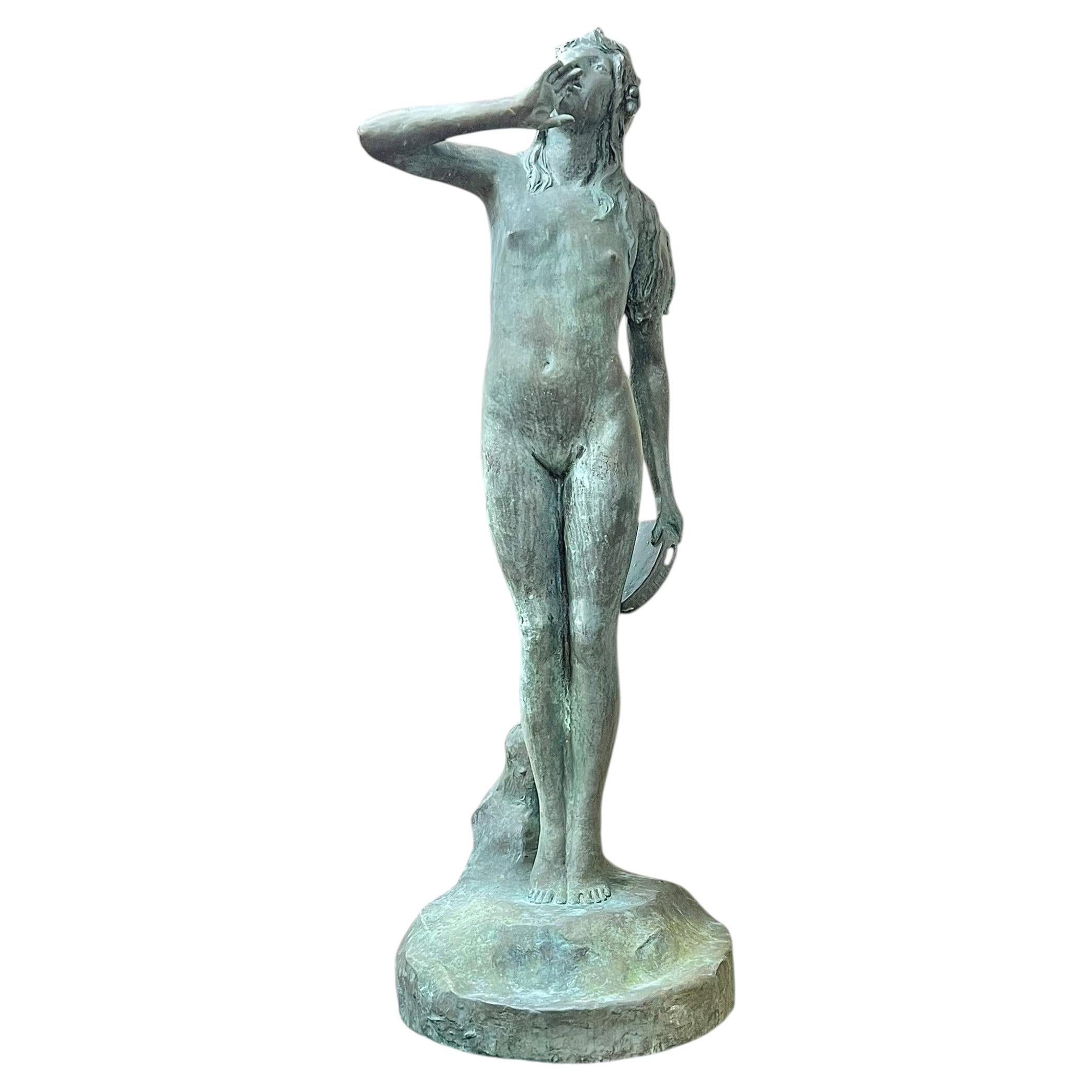 Antique Patinated Bronze Statue of a Nymph by Oscar Lenz