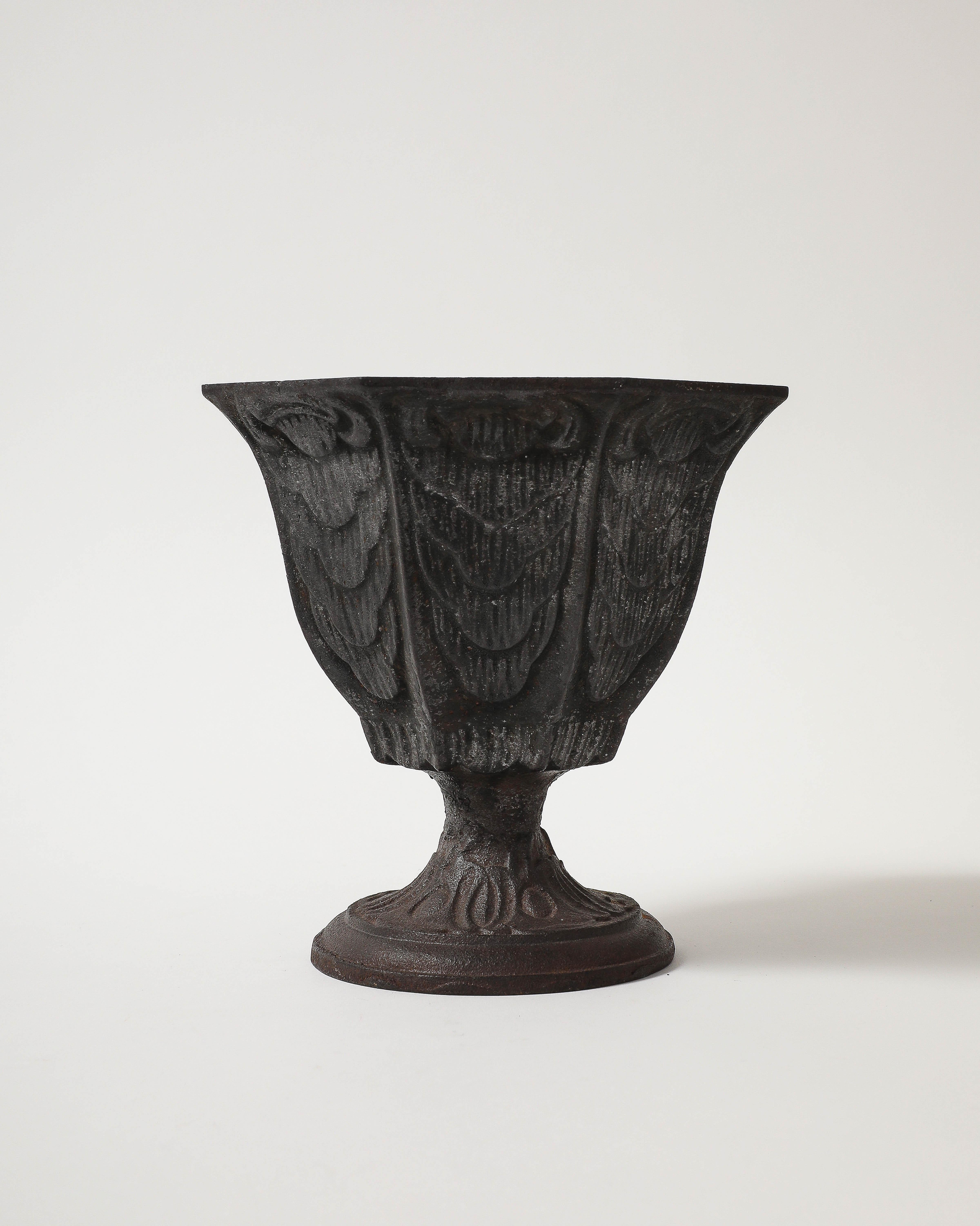 French Antique Patinated Cache Pot with Ornamental Motifs, France, 20th C For Sale