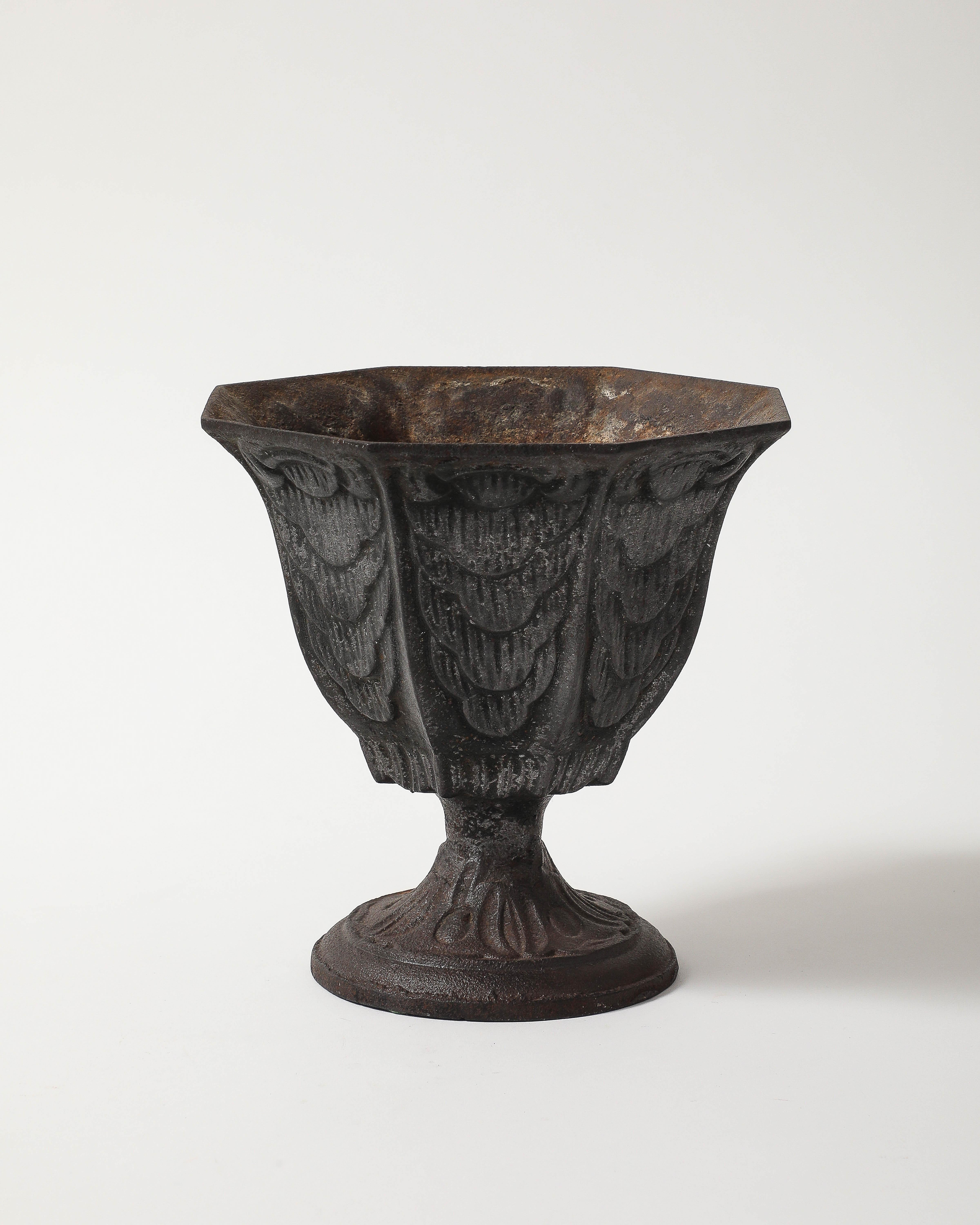 Antique Patinated Cache Pot with Ornamental Motifs, France, 20th C In Fair Condition For Sale In New York City, NY