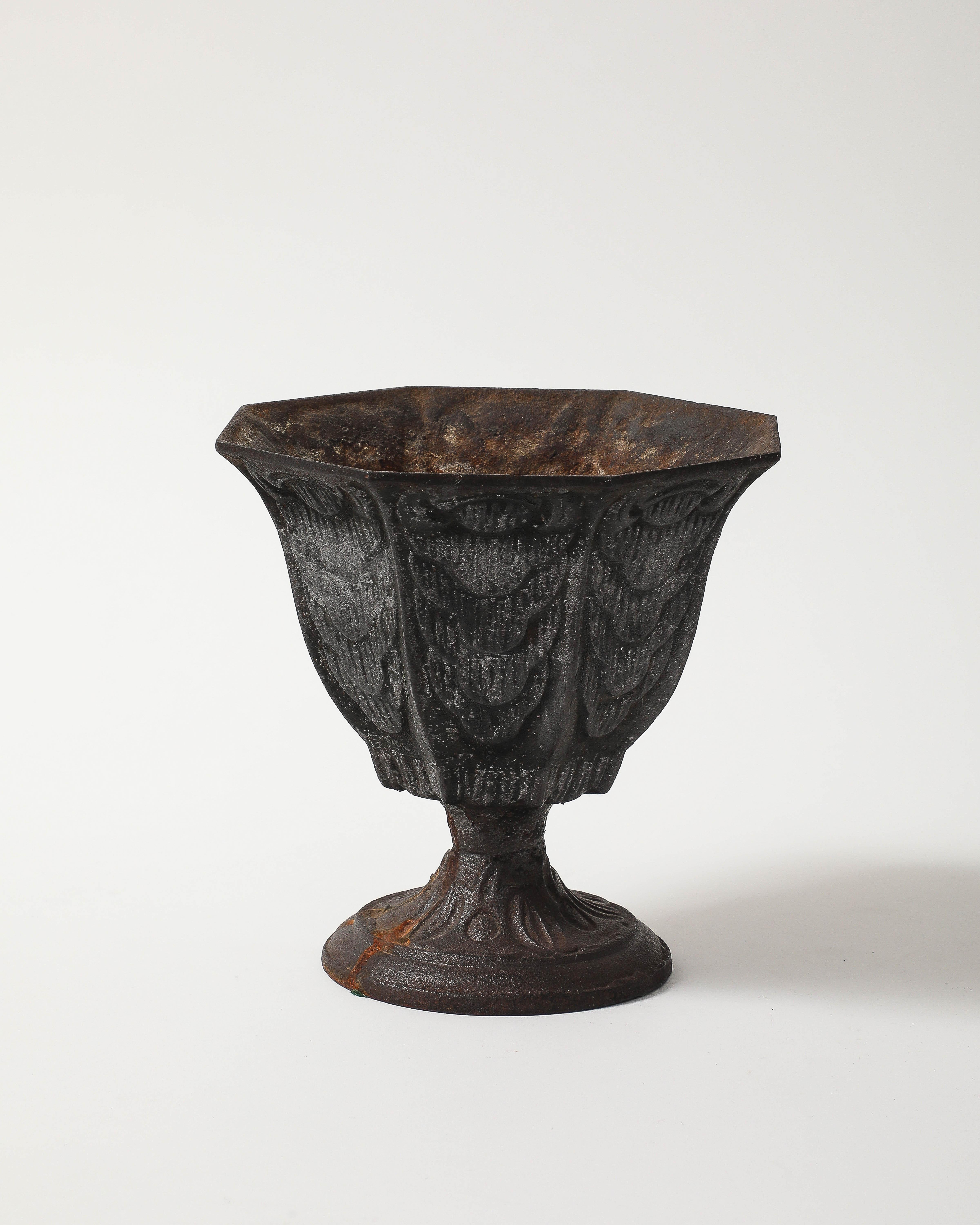 Iron Antique Patinated Cache Pot with Ornamental Motifs, France, 20th C For Sale