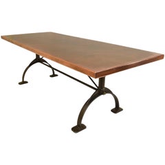 Antique Patinated Copper-Top Dining Table, Cast Iron Base