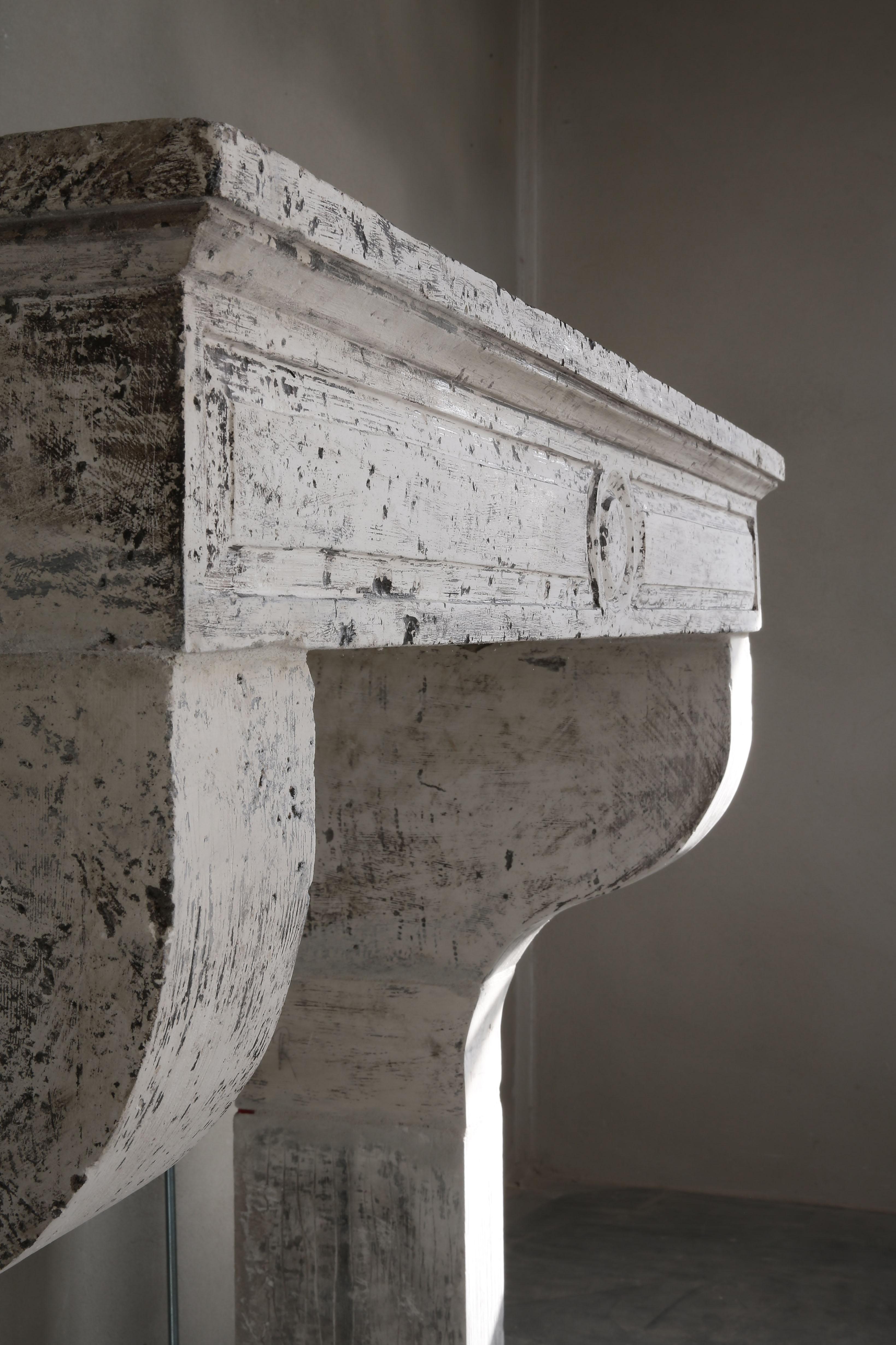Antique Patinated Fireplace of French limestone in Campagnarde Style 2