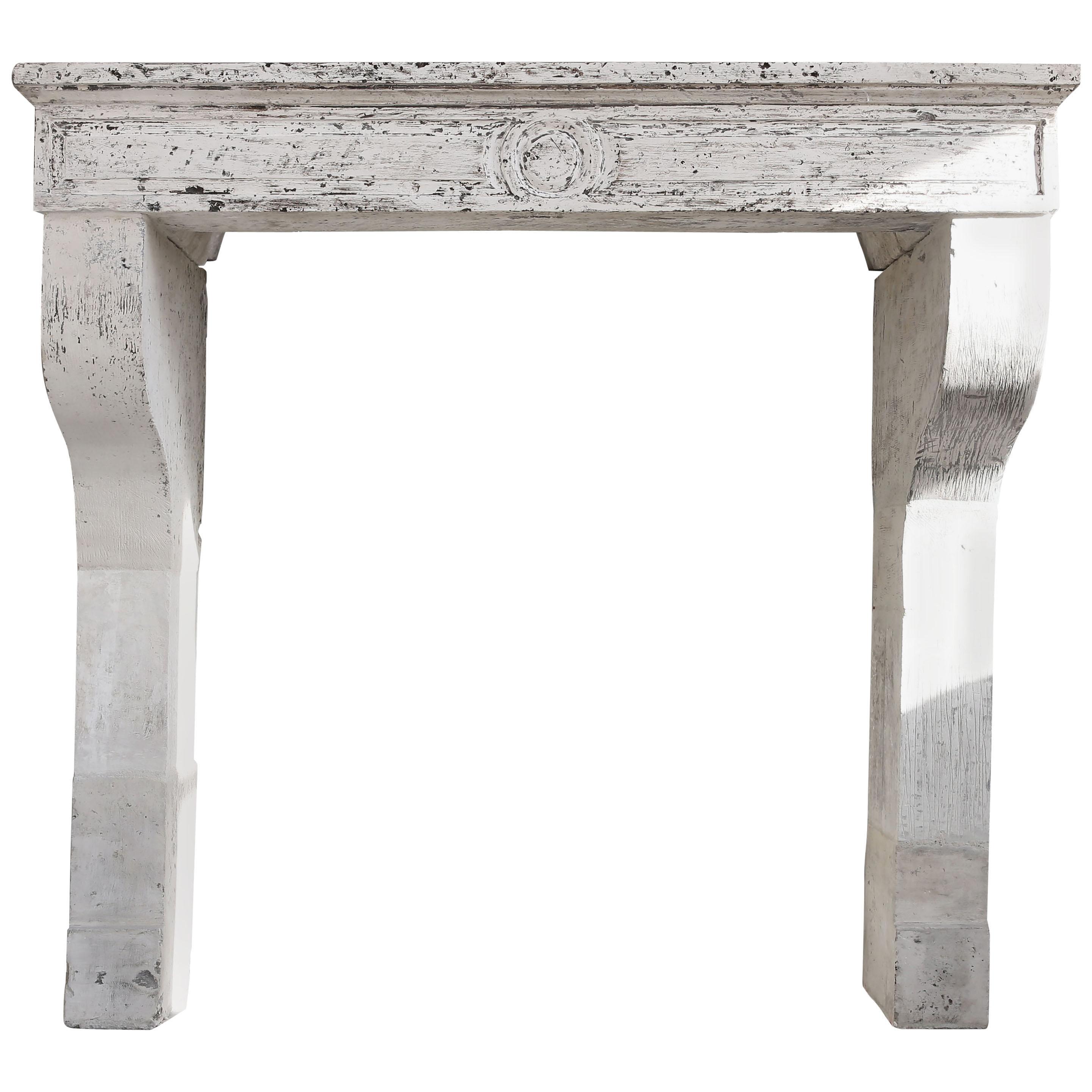 Antique Patinated Fireplace of French limestone in Campagnarde Style