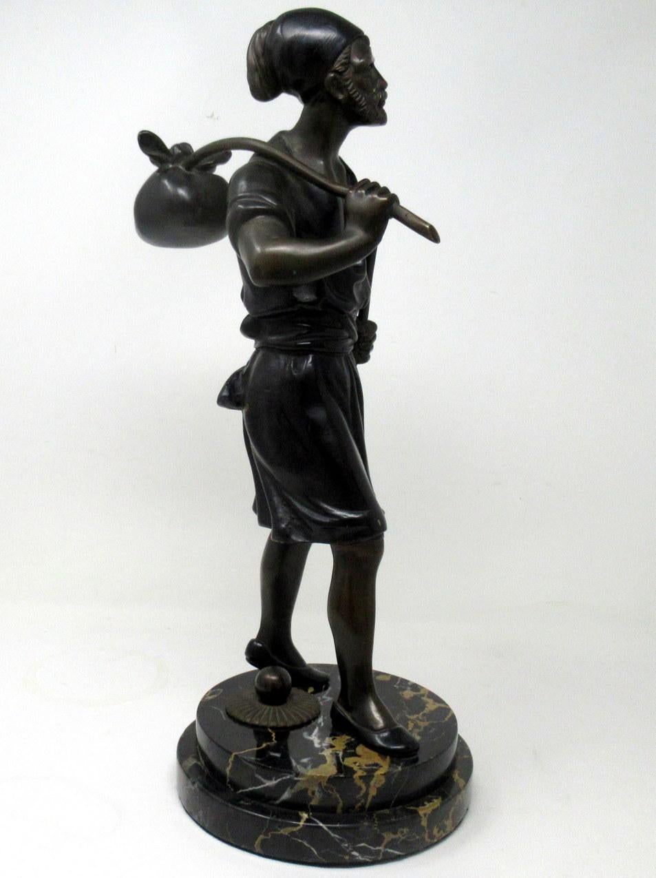 Early Victorian Antique Patinated French Grand Tour Classical Bearded Male Figure Bronze Marble For Sale