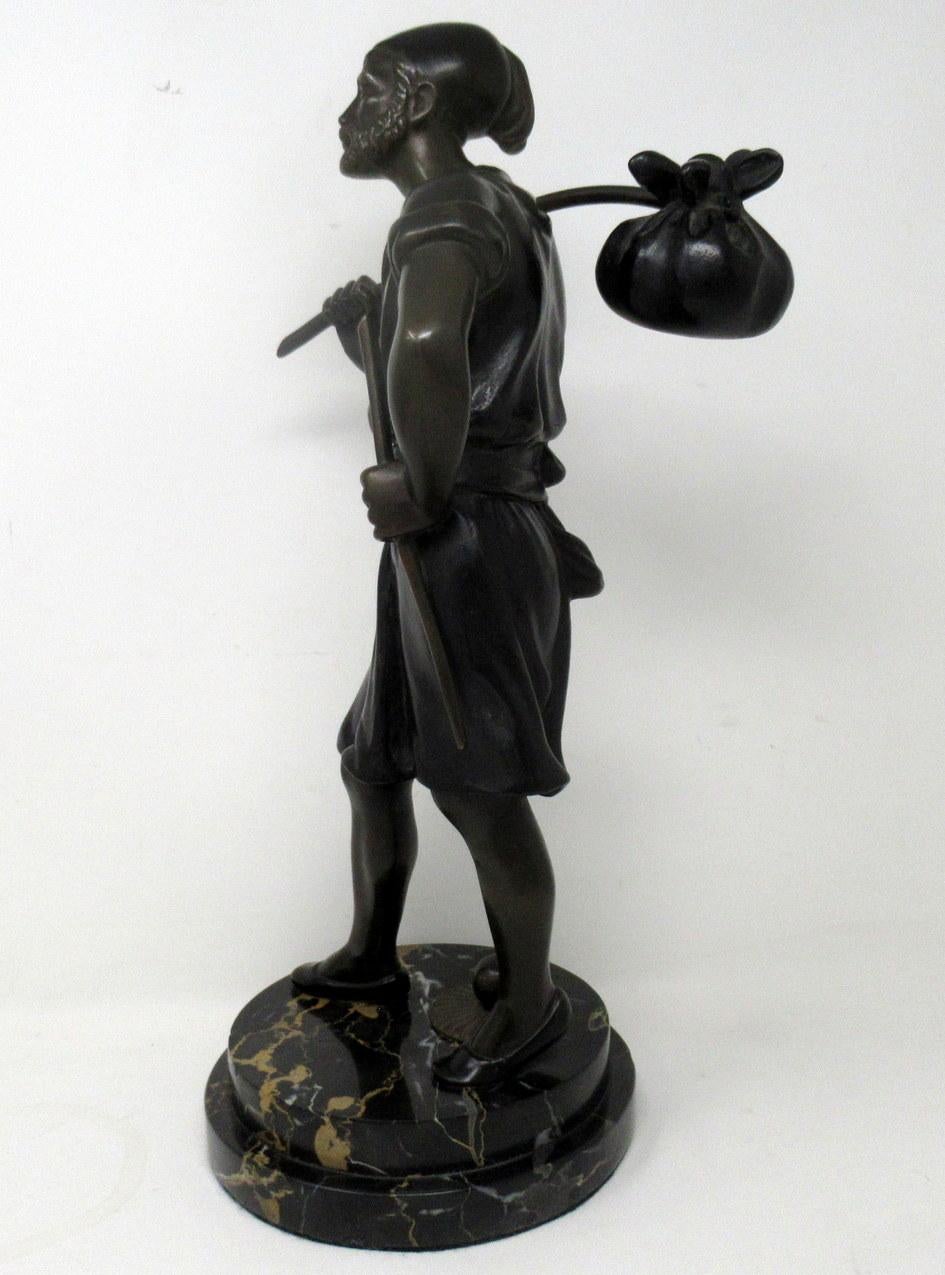 Antique Patinated French Grand Tour Classical Bearded Male Figure Bronze Marble In Good Condition For Sale In Dublin, Ireland