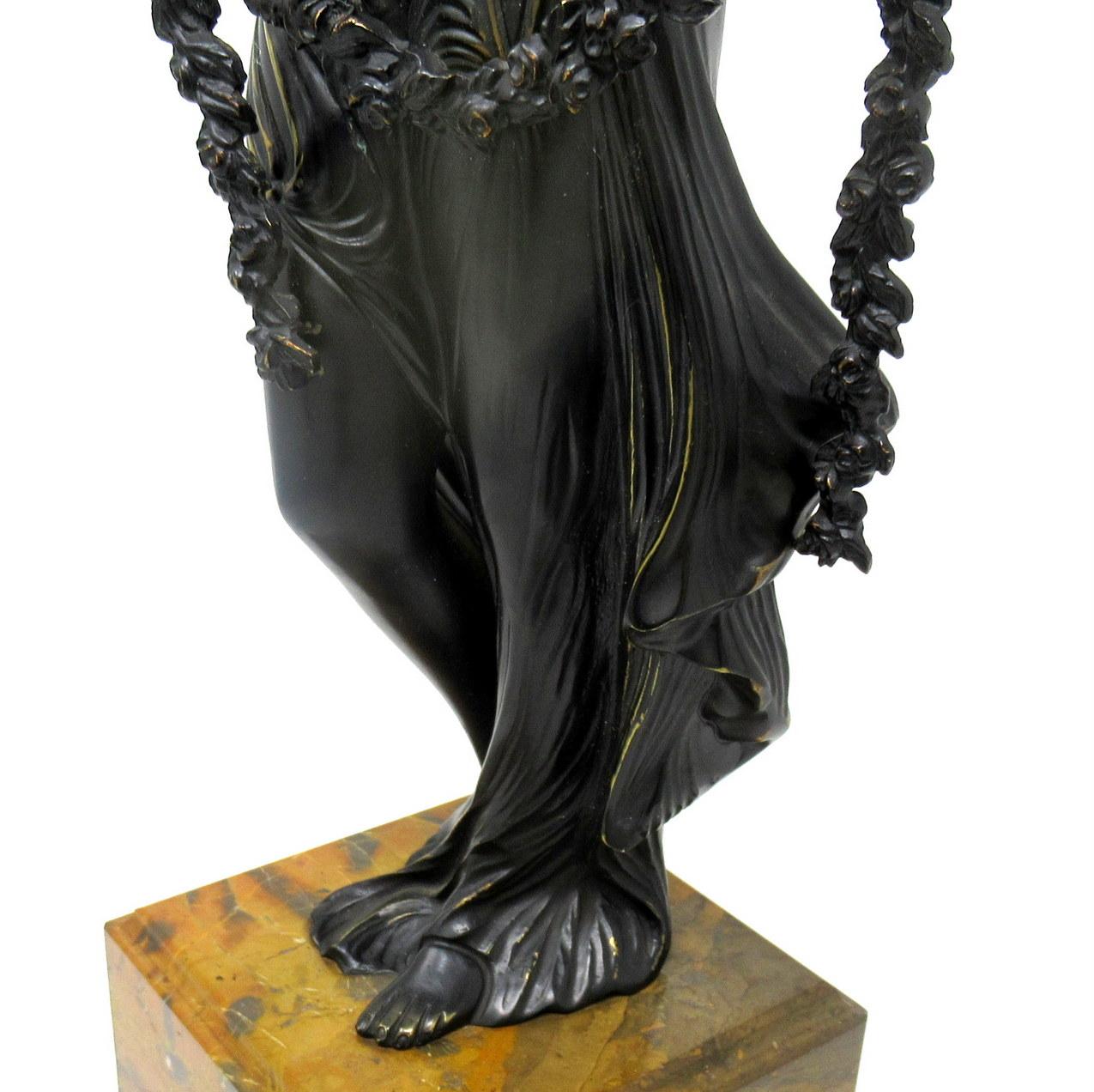 Antique Patinated French Grand Tour Classical Female Figure Bronze Sienna Marble 6