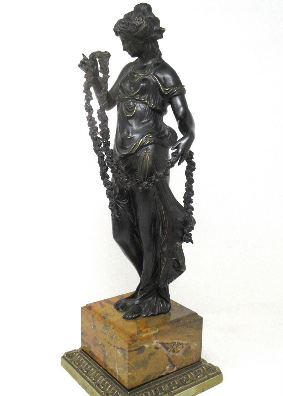 Early Victorian Antique Patinated French Grand Tour Classical Female Figure Bronze Sienna Marble