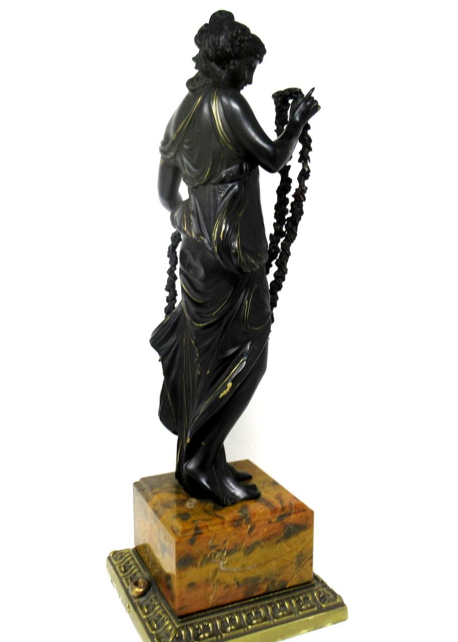 19th Century Antique Patinated French Grand Tour Classical Female Figure Bronze Sienna Marble