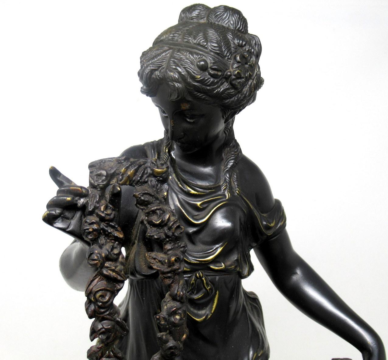 Antique Patinated French Grand Tour Classical Female Figure Bronze Sienna Marble 3