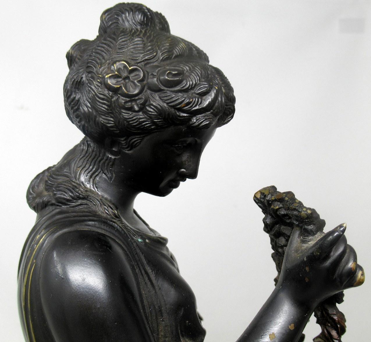 Antique Patinated French Grand Tour Classical Female Figure Bronze Sienna Marble 4