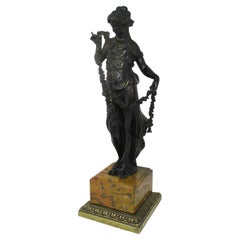 Antique Patinated French Grand Tour Classical Female Figure Bronze Sienna Marble