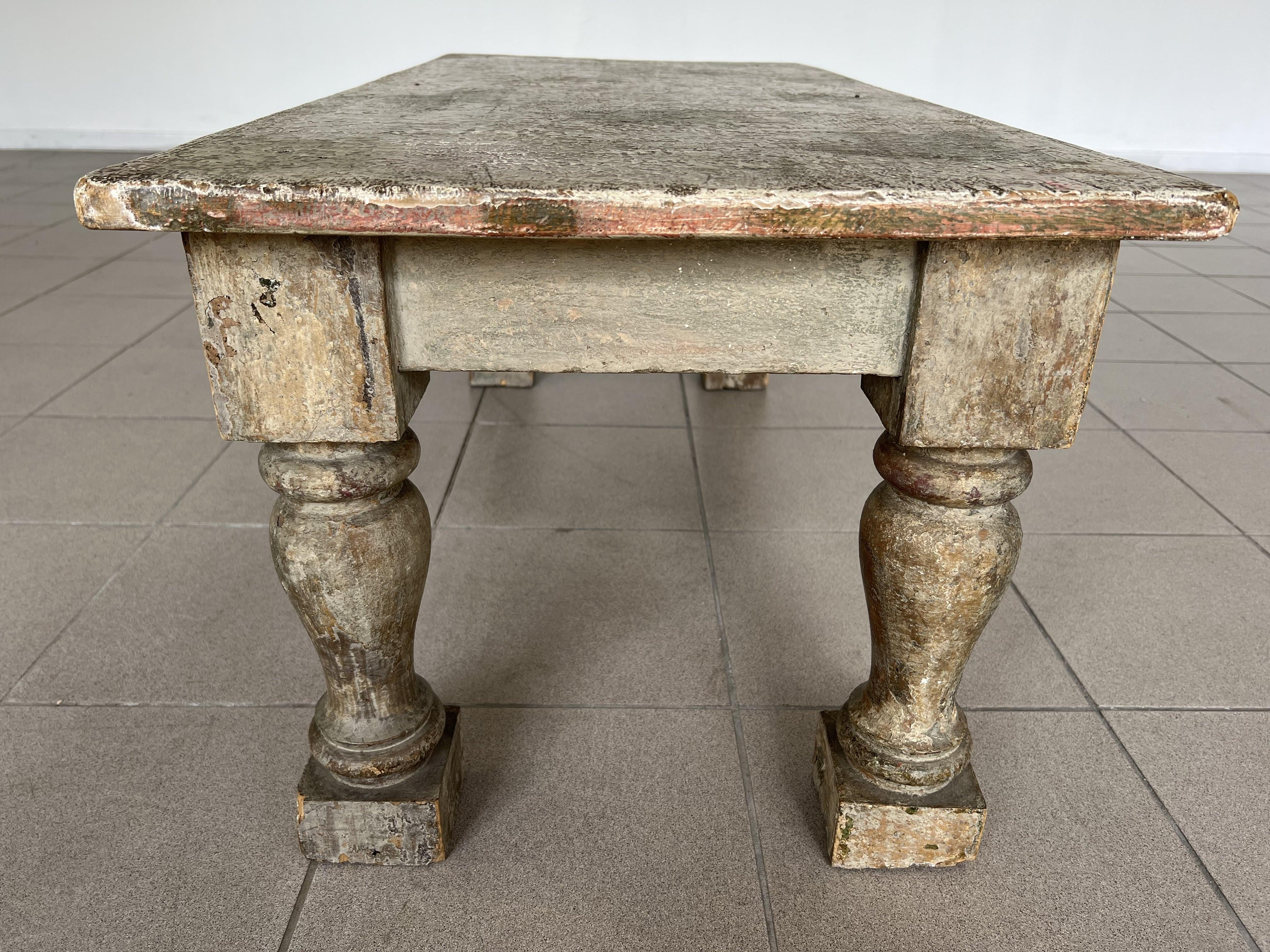 Antique Patinated French Rustic Coffee Table For Sale 7