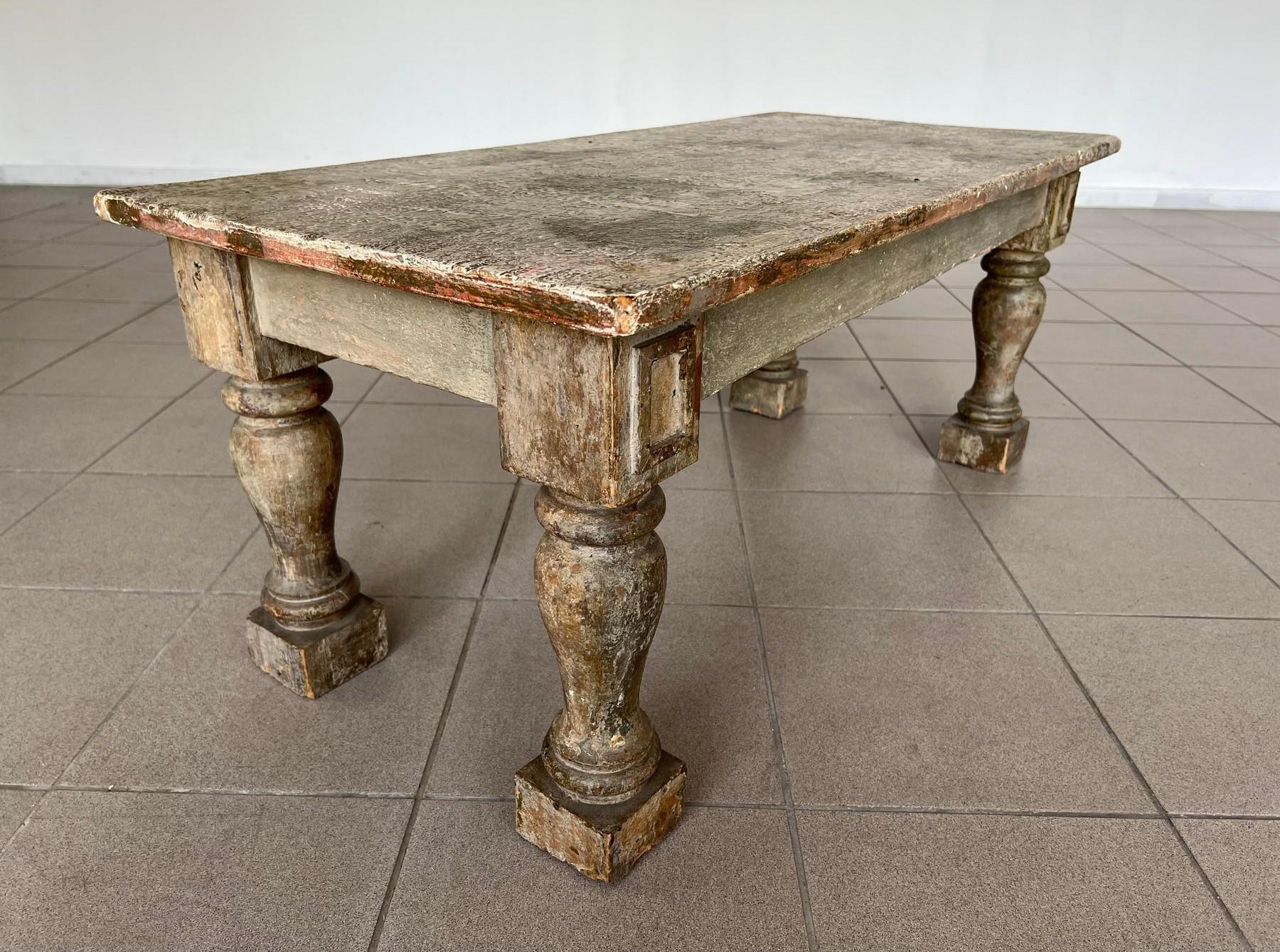 19th Century Antique Patinated French Rustic Coffee Table For Sale