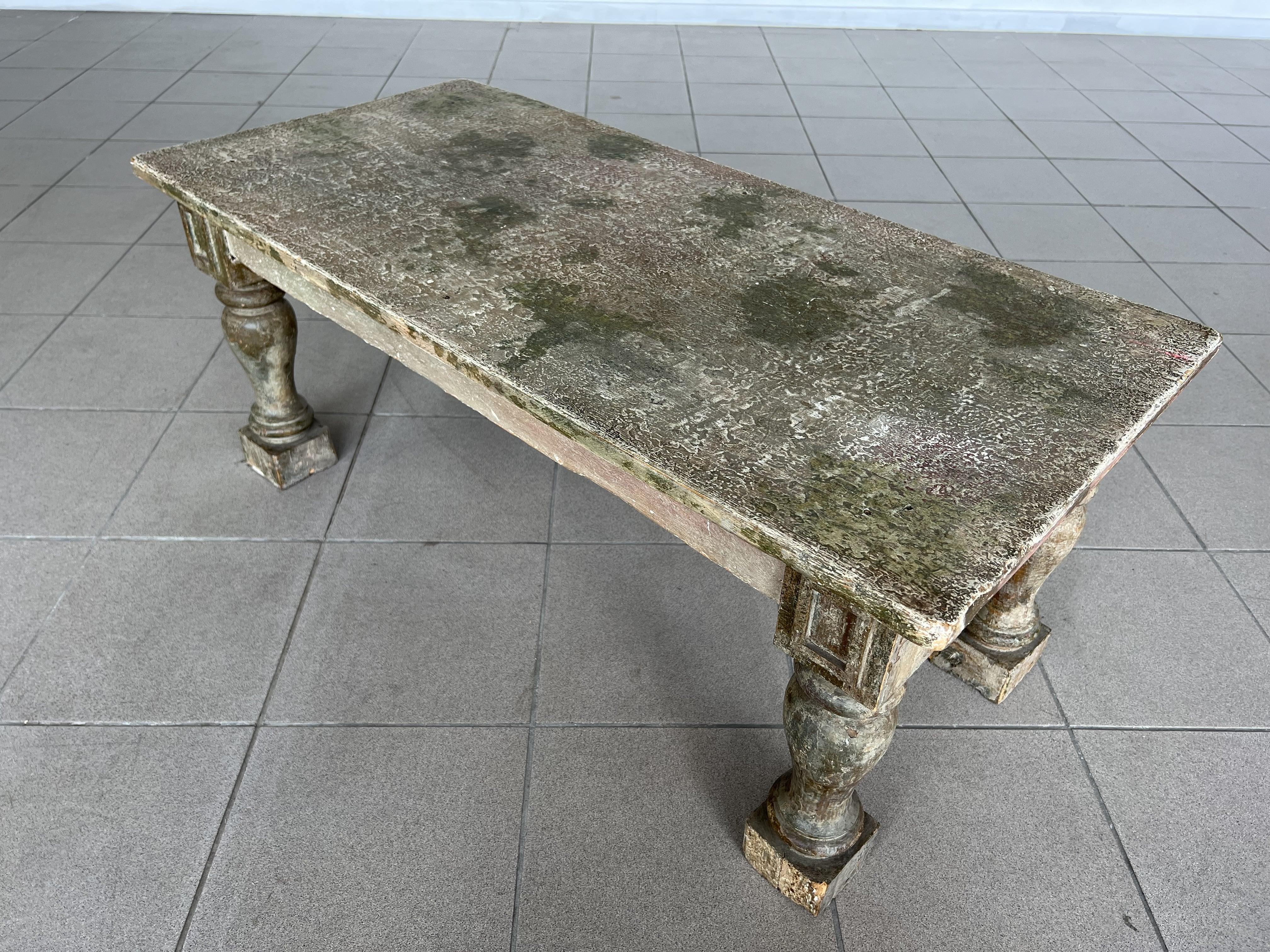 Wood Antique Patinated French Rustic Coffee Table For Sale