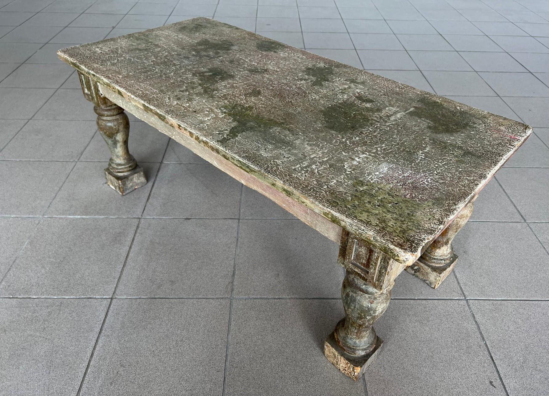 Wood Antique Patinated French Rustic Coffee Table For Sale