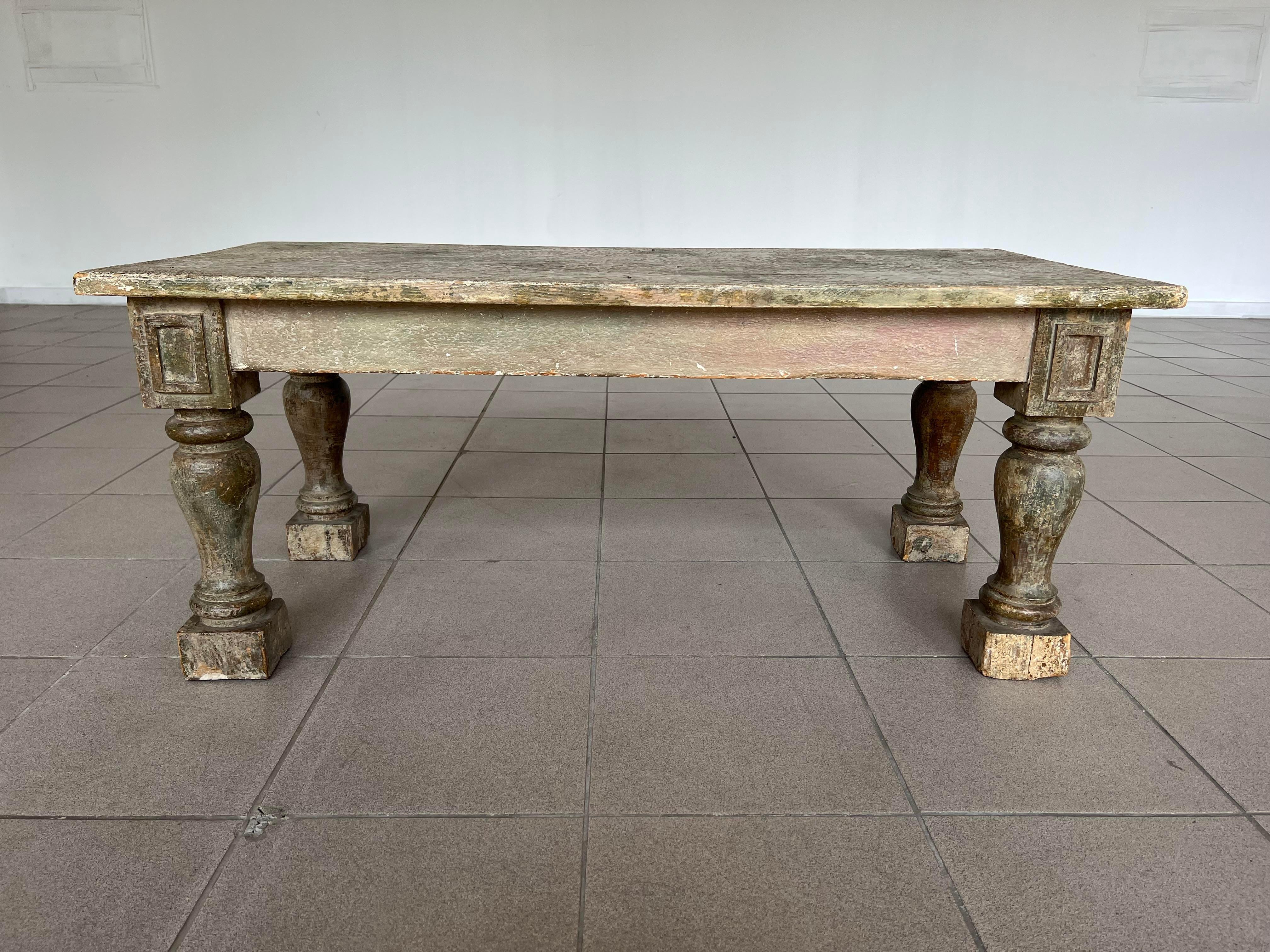 Antique Patinated French Rustic Coffee Table For Sale 1