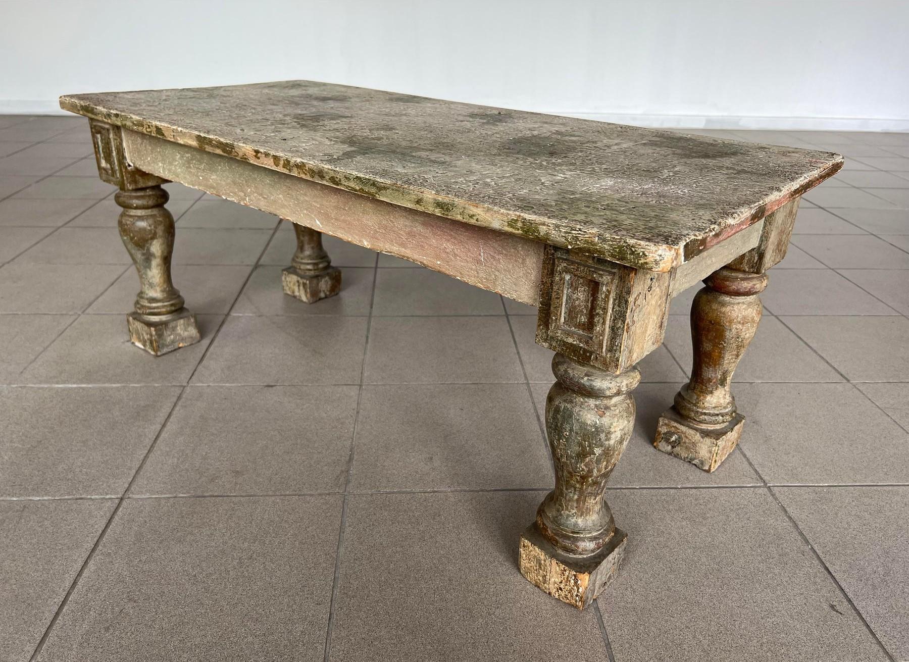 Antique Patinated French Rustic Coffee Table For Sale 2