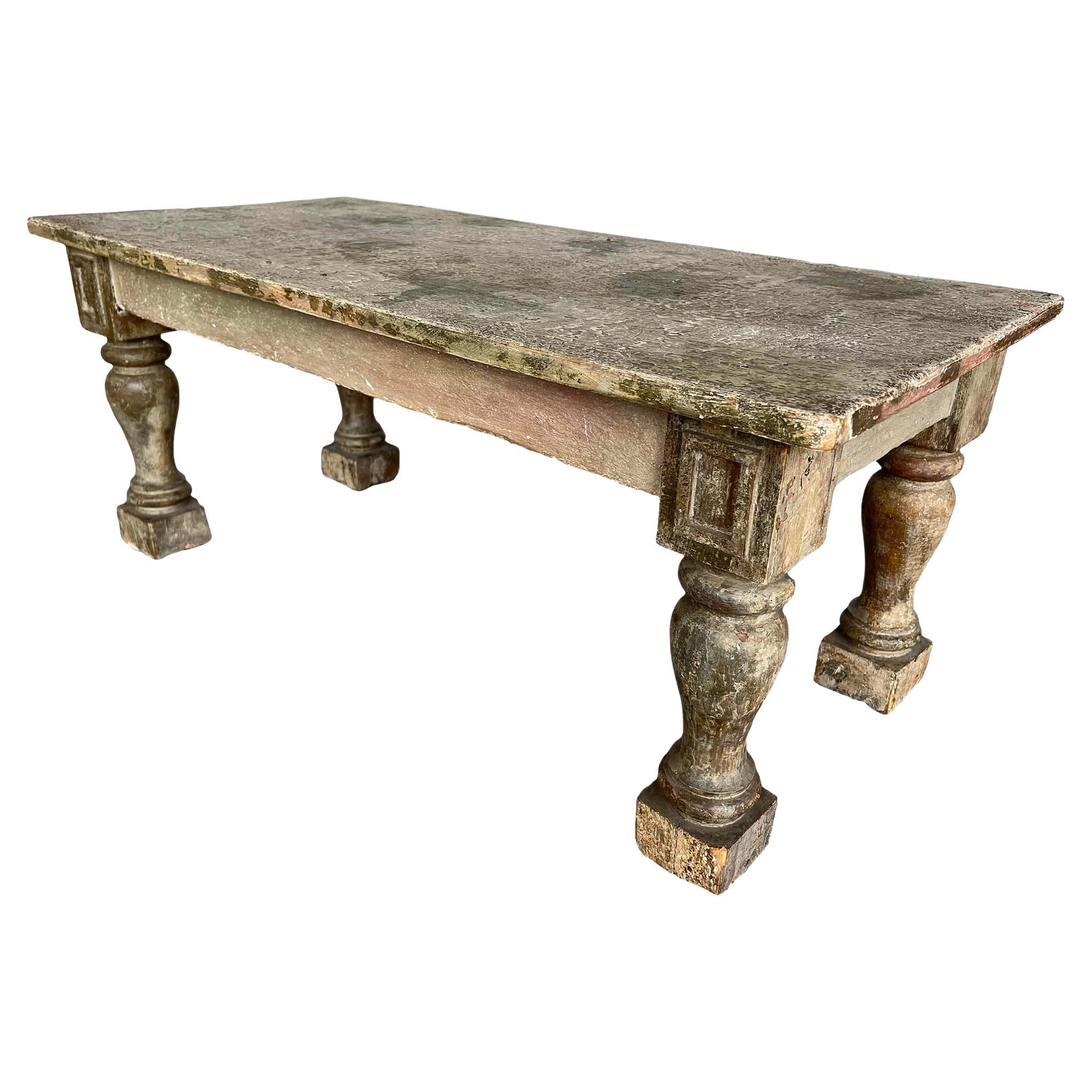 Antique Patinated French Rustic Coffee Table For Sale