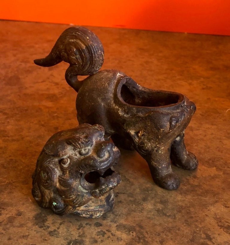 Antique Patinated Iron Foo Dog Incense Burner at 1stDibs