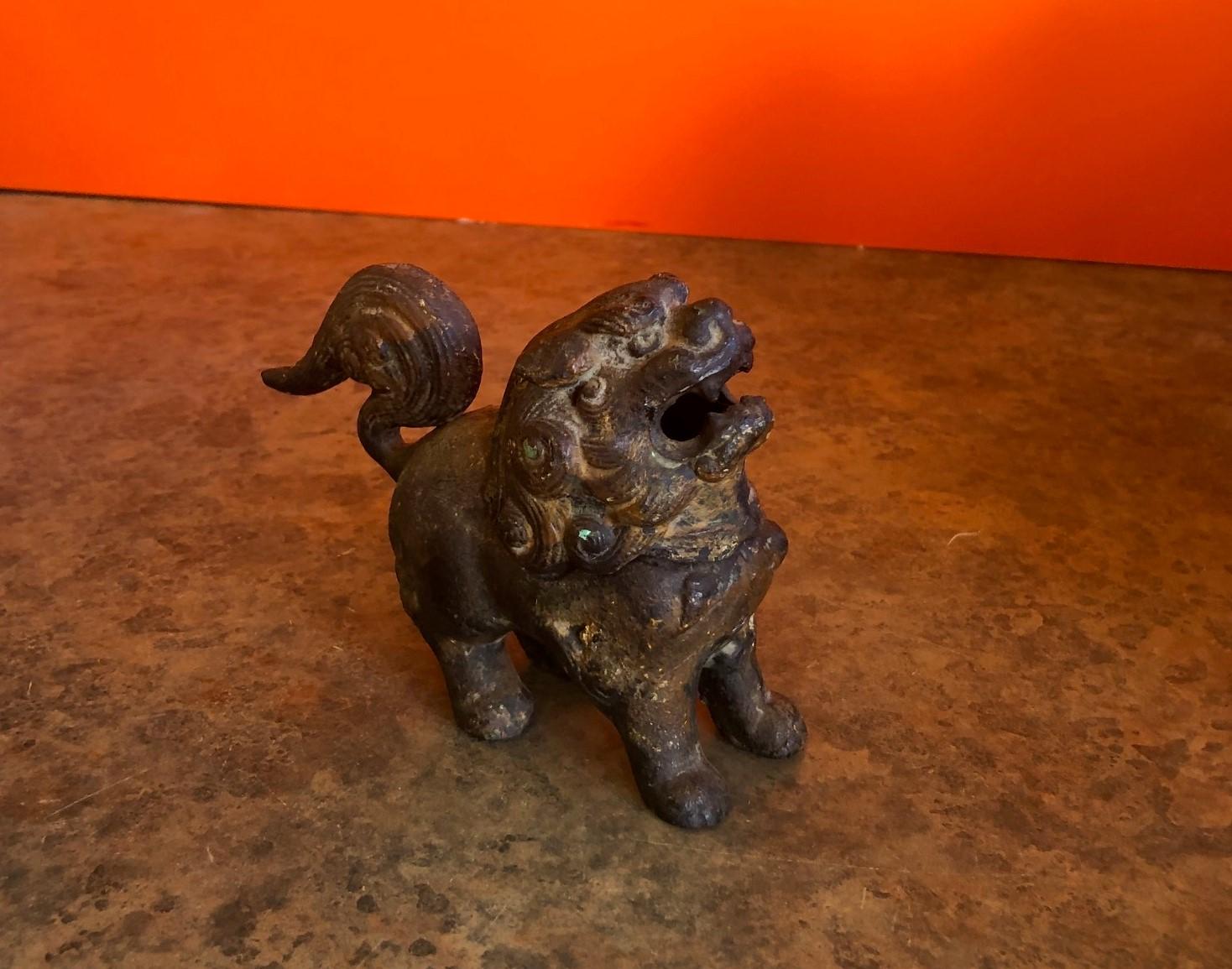 20th Century Antique Patinated Iron Foo Dog Incense Burner