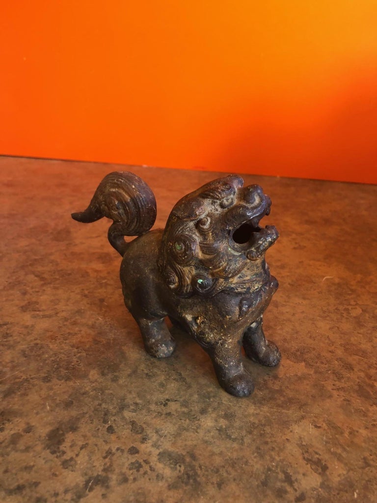 Antique Patinated Iron Foo Dog Incense Burner at 1stDibs