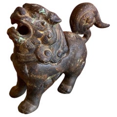 Antique Patinated Iron Foo Dog Incense Burner