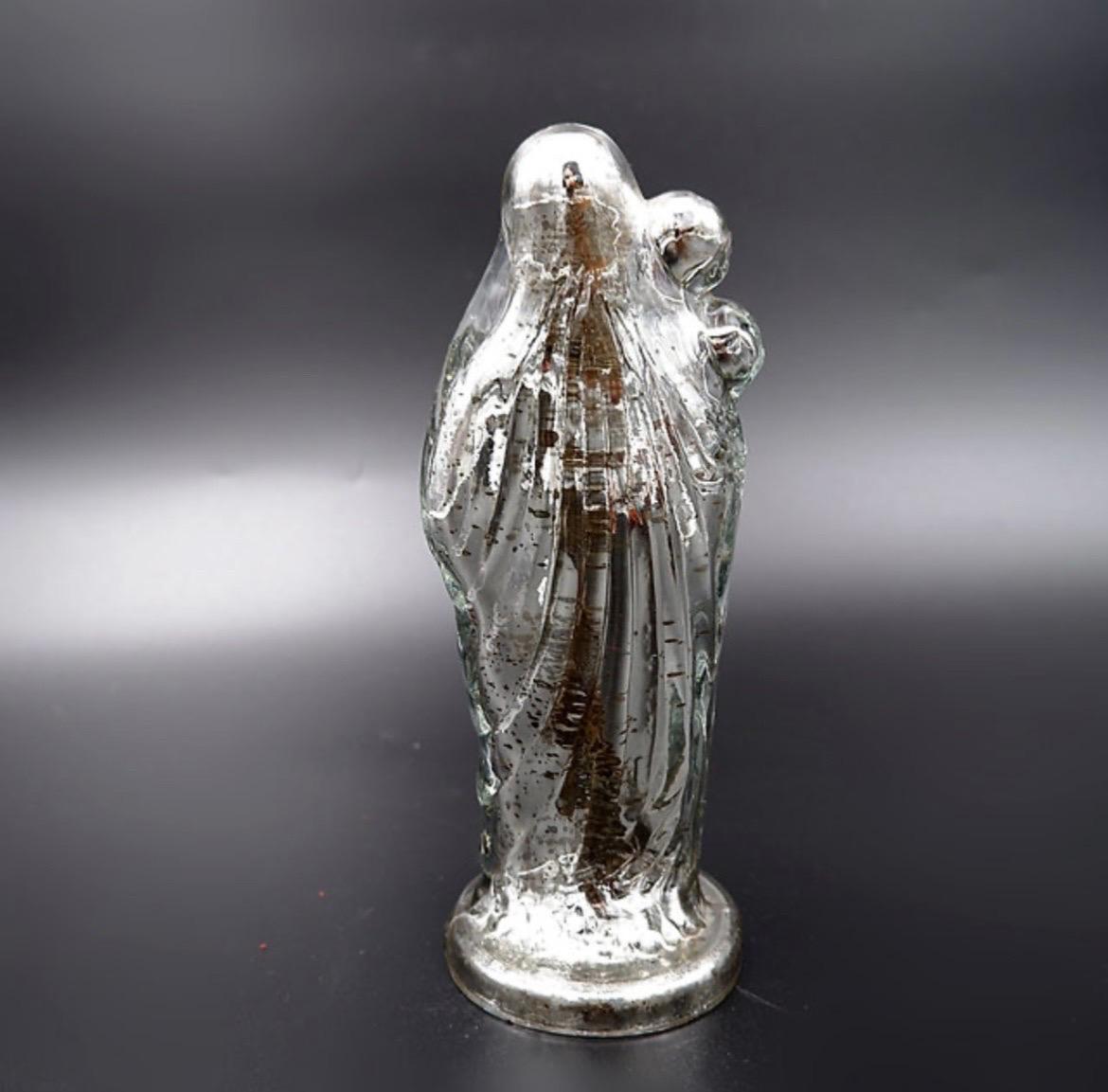 20th Century Antique Patinated Mercury glass Madonna with child - 20th century For Sale