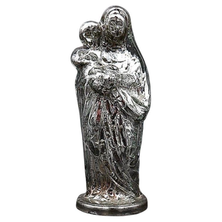 Antica Madonna con bambino in vetro di mercurio patinato - XX secolo