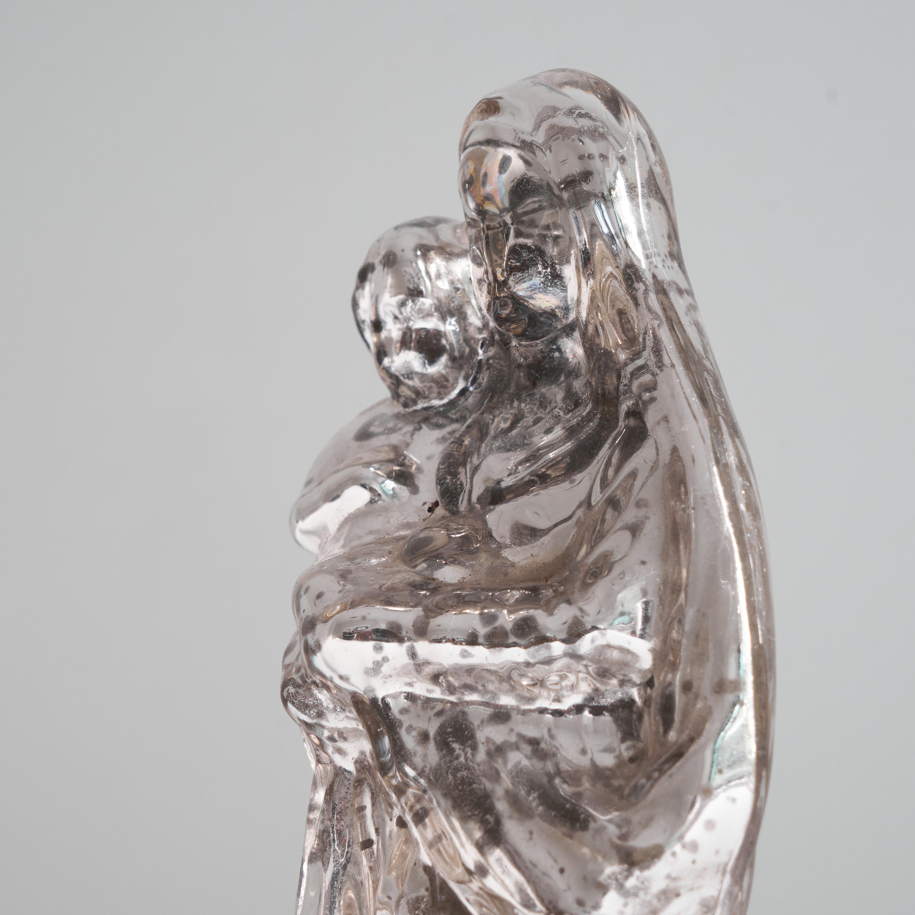 Hand-Crafted Antique Patinated Mercury Glass Madonna with Child