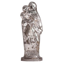 Antike Madonna aus patiniertem Quecksilberglas mit Kind