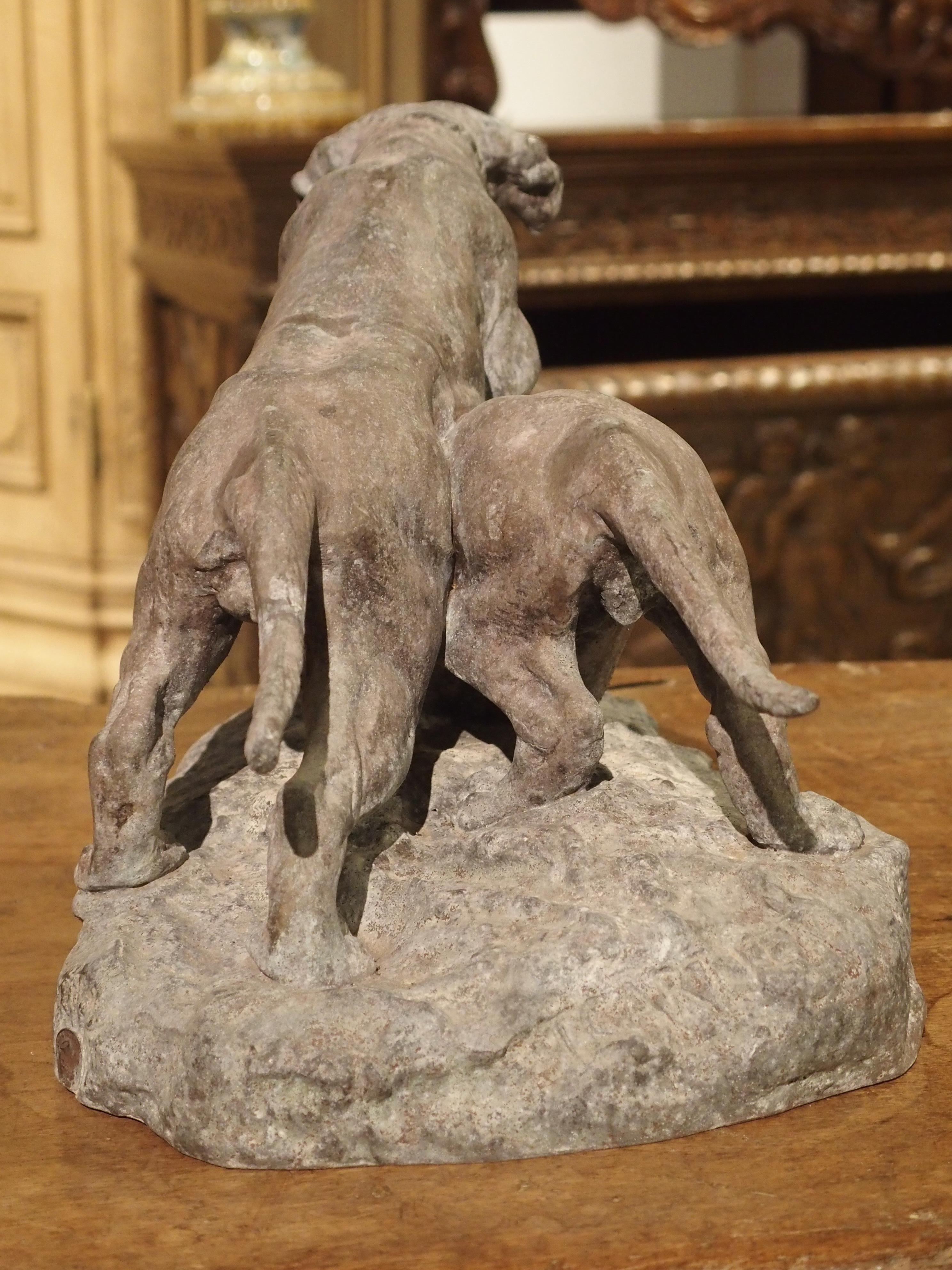 Antique Patinated Spelter Hunting Dogs Sculpture from France 8