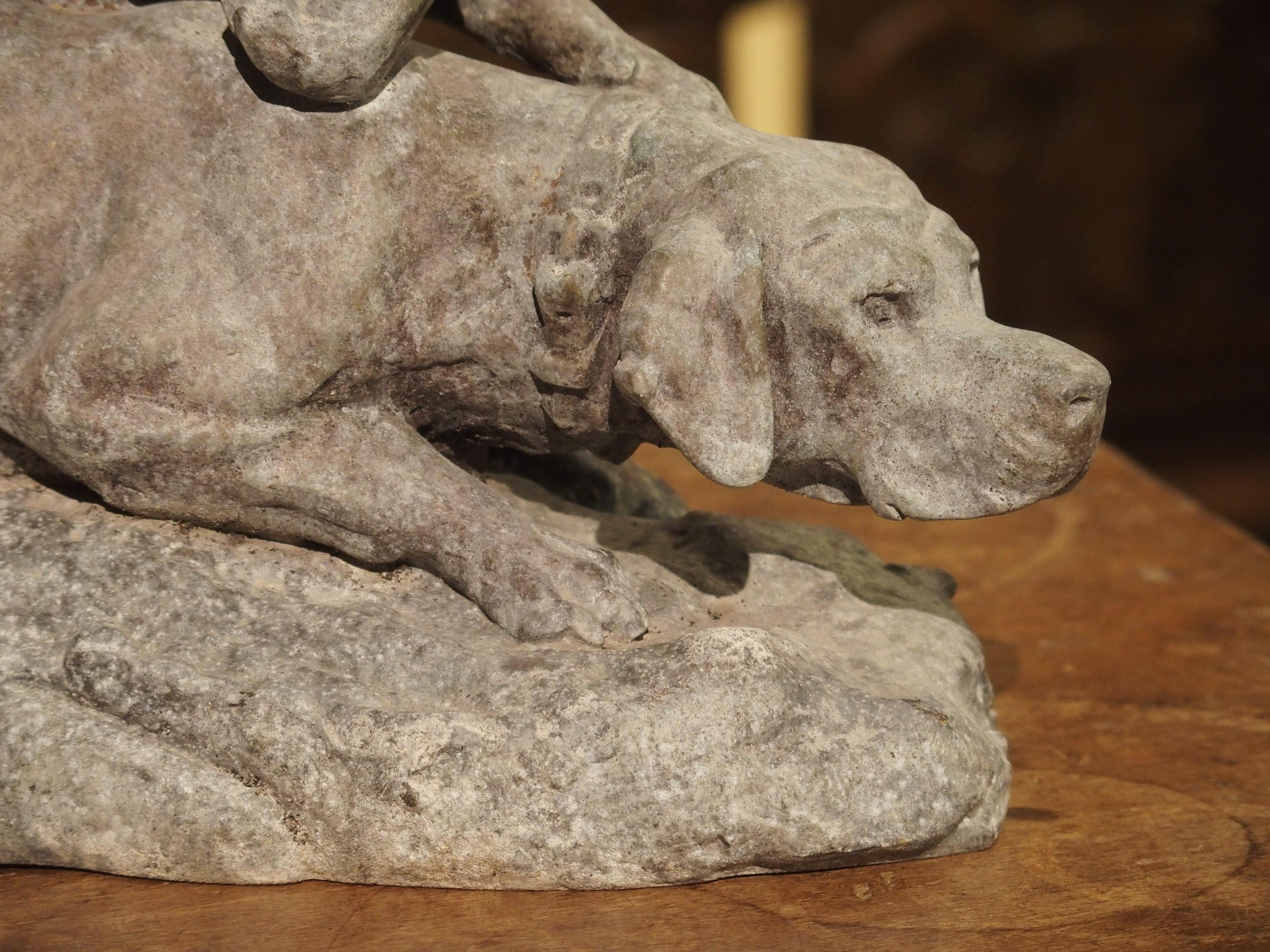 French Antique Patinated Spelter Hunting Dogs Sculpture from France