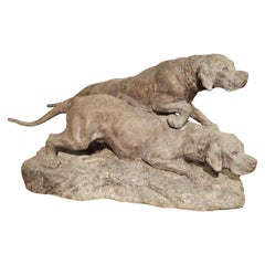 Antique Patinated Spelter Hunting Dogs Sculpture from France