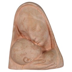 Antiguo busto de terracota patinada de la Virgen con el Niño de Bazzini -1Y73