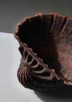 Antique Patinated Terracotta Planter or Garden Pot Seashell Form, 1920´s Sweden